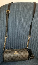 Nine West Inari Mini Barrel Bag Grey /Black w/ Gold Chains Purse Xbody NWT Rare!