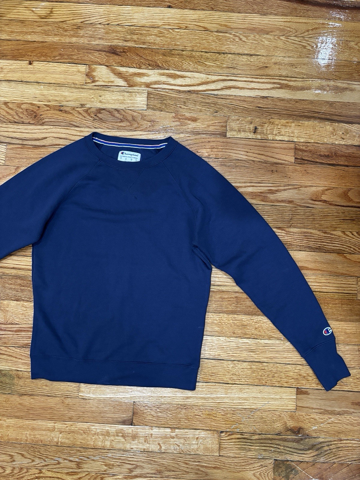 Champion Men Navy Blue Fleece Crew Neck Pullover Sweater Size S