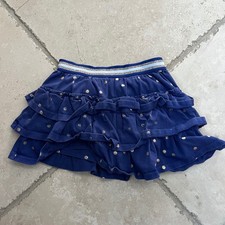 Mini Boden Girls 6-7Y Skirt Navy Gold Metallic Polka Dot Tiered Ruffle Skort