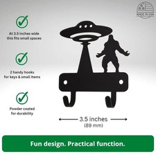 UFO and Bigfoot Mini Key Rack with 2 Hooks 3.5 inch -Made in USA
