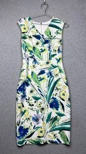 Calvin Klein Sheath Dress Womens 4 Floral Green Blue V Neck Pockets Wedding Summ
