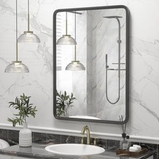 22x30 Inch Black Matte Framed Mirror for Bathroom, Rounded Rectangle Mirror, ...