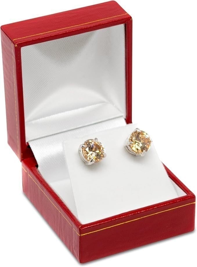 Novel Box Red Earring Gift Boxes 2.1x1.9x1.25 Inches Gold Trim Leatherette Case