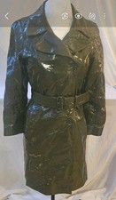 Prada Italy Rare Women's Olive Green Genuine Patent Leather Coat w Belt  Sz 38/S
