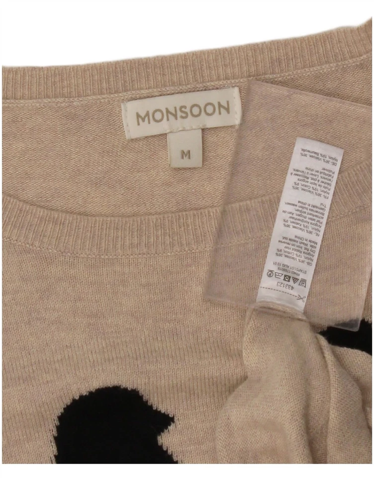 Suéter Jersey Monzón Para Mujer Gráfico Cuello Barco Reino Unido 14 Mediano Beige Viscosa BJ21 Foto 3 de 3