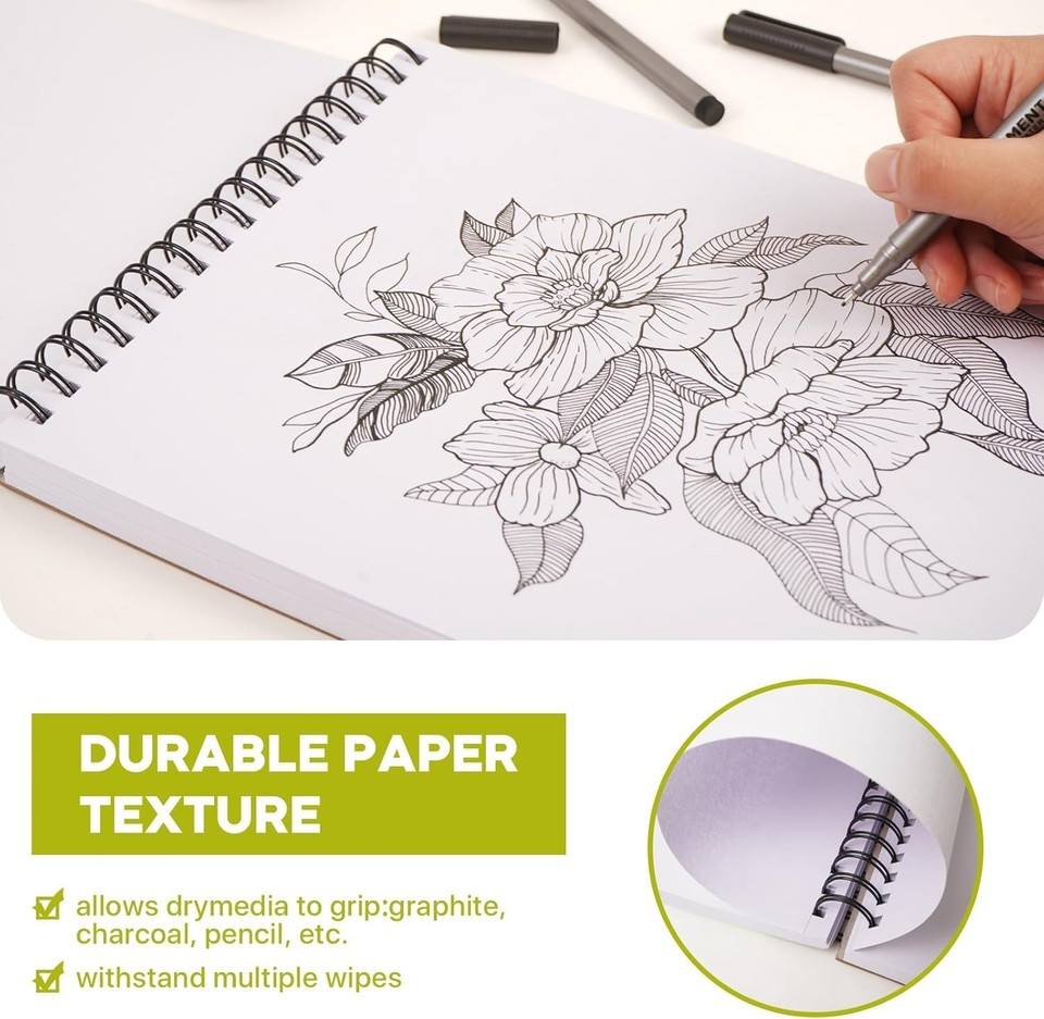 Fingraspuro Sketchbook 9x12 Inch (160 Gsm), 100 Sheets Top Spiral Bound Sketchpad, Hot Press Hardcover Sketchbook For Drawing And Mixed Media - View #6