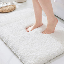 White Bathroom Rug 24" x 17" Non Slip Washable Microfiber Bath Mat