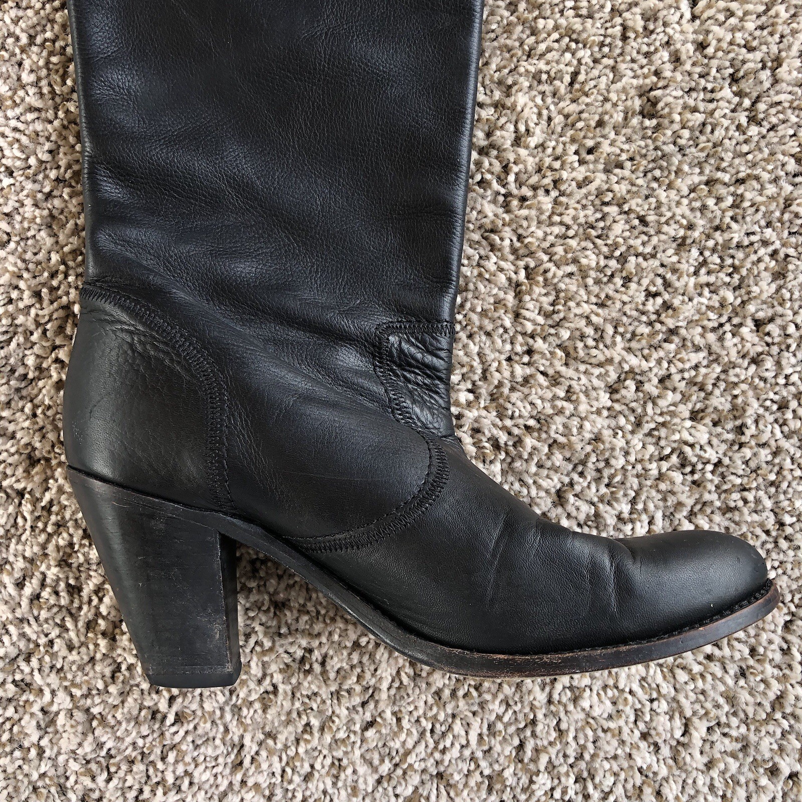 Frye Knee High Block Heel Riding Boots Womens 9 B Black Leather Pull On 3476949 image 9