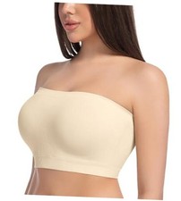 Women's Strapless Bra Non-Slip Silicone Bandeau Wireless Tube Bras Large Beige
