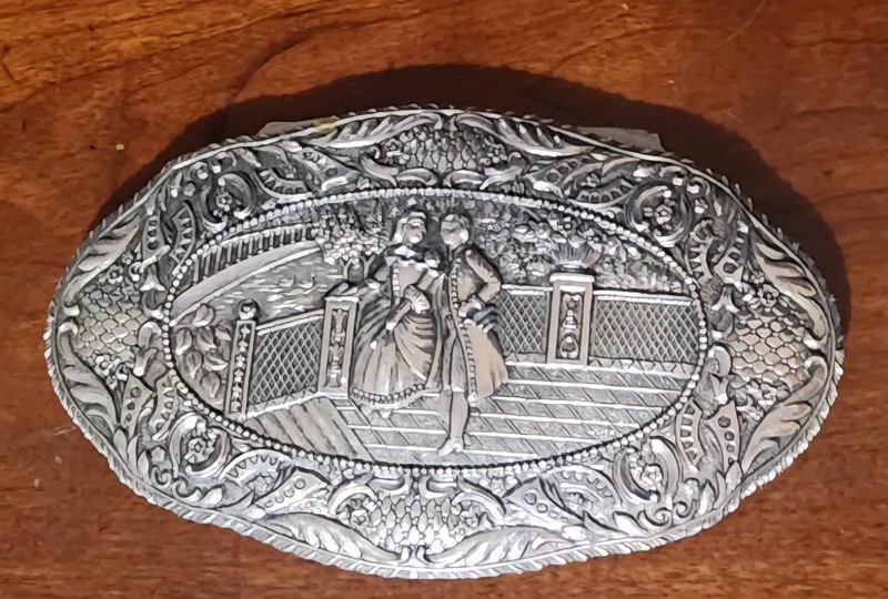 Vintage White Metal Trinket Box LID ONLY
