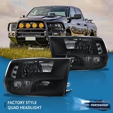 For 09-18 Dodge Ram 1500 2500 3500 Replacement Headlights Lamps Pair Black Clear