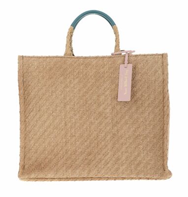COCCINELLE Never Without Bag Rafia Handbag Shopper Tasche Natural / Aqua Neu