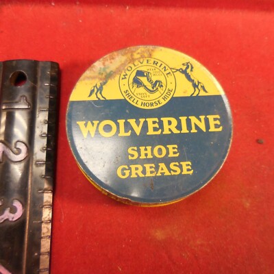 Vintage Wolverine Shoe Grease Tin - Shell Horsehide Shoes Advertising Full #O/H