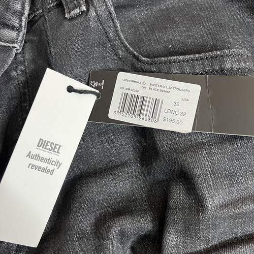 Diesel Men’s Buster Tapered Gray/Black Long Denim Jeans Sz 36W X 32L NWT - Picture 10 of 12