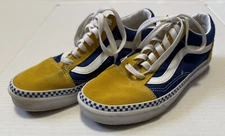 VANS Old Skool Checkerboard Foxing Yellow & Blue Suede Sneakers 721356 -M5.5 -W7