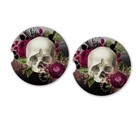 Set of 2 Car Coasters, Floral Skull Car Coaster, Neoprene Car Coaster