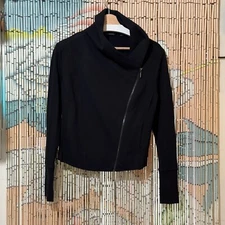 H by Halston French Terry Knit Motorcycle Jacket w/Zip Front, Black, Women's 12