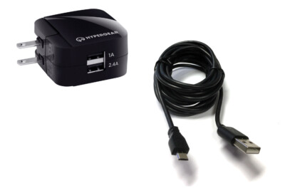 Dual USB Wall Charger HyperGear and Micro USB Charge and Sync Data Key Cable 9Ft