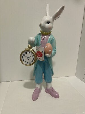 Easter Bunny Rabbit Clock Figure Decor Mad Hatter Easter Spring Cotton Tail Lane