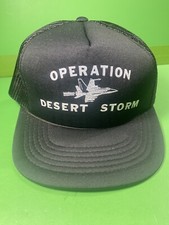 Vintage 90s Operation Desert Storm Black Mesh Back Trucker Snapback Hat Military