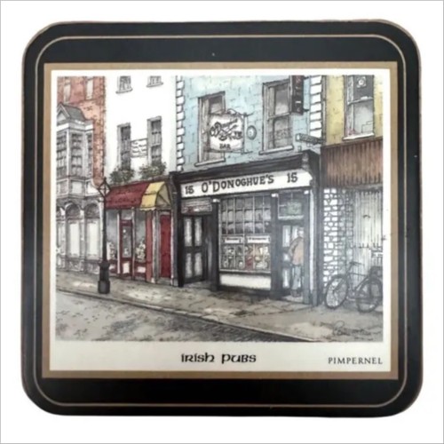 PIMPERNEL Roisin O’shea IRISH PUBS vntg cork backed coaster 4”x 4” (set of 6) - Picture 2 of 8