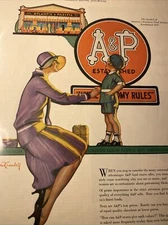 VTG 1929 A&P Grocery  Store MOTHER SON CRANDLE Art 20's Flapper era Print Ad