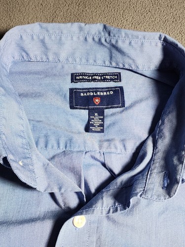 Saddlebred Shirt Mens XL Blue Wrinkle Free Stretch Button Up Long Sleeve Collar - Picture 4 of 12