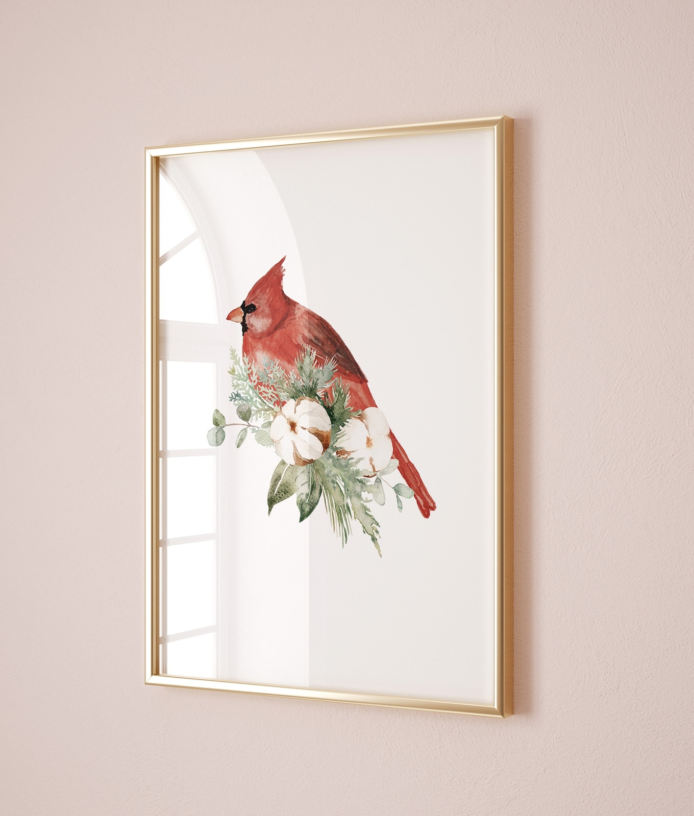 Cute Christmas Prints Cardinal Bird Poster Red Botanical Holiday Wall Art