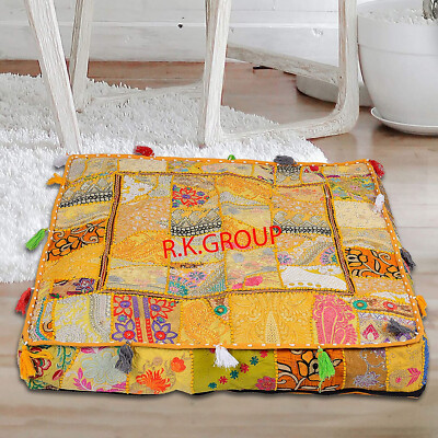 Square 35'' Floor Vintage Patchwork Handmade Cushion Cover Bohemia Ethnic Outdoor