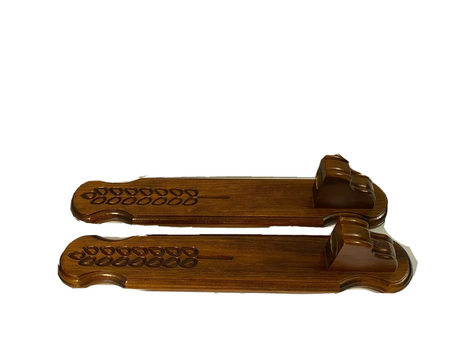 Wood Sconces 18" Brown Wall Candle Holders With Leaf Flower Fern Etched Design  - Image 4 of 4