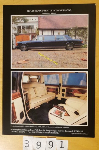 JANKEL LE MARQUIS ROLLS ROYCE BENTLEY EXTENDED 44" LIMOUSINE GB 2 pages 1989