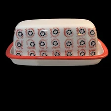Threshold Ceramic Stoneware Covered Butter Dish Cottagecore Orange Black Floral