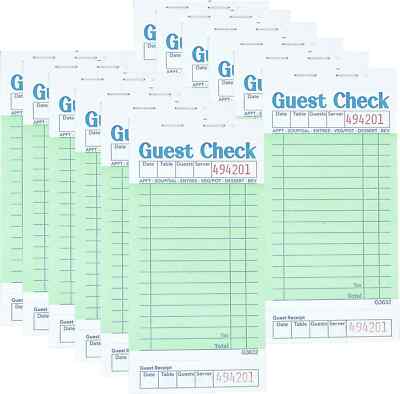 Guest Checks Server Note Pads 12 Pack 600 Orders, Green Guest Check Pads with Bo