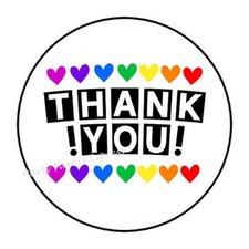 30 THANK YOU RAINBOW HEARTS ENVELOPE SEALS LABELS STICKERS PARTY FAVORS 1.5"