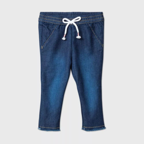 Cat & Jack Denim Pants 0-3 Month Raw Edge Blue Infant Girls Baby Pull On New