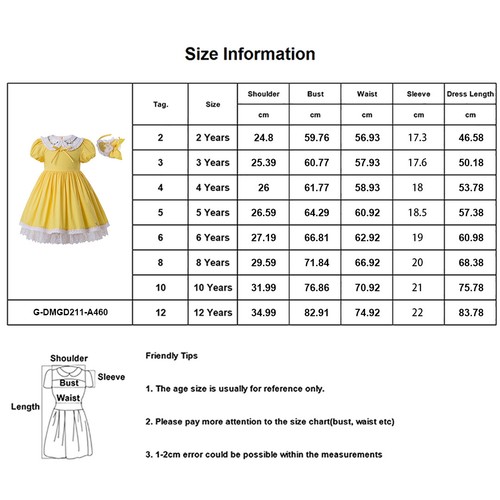 Girls Vintage Easter Dress 2 3 4 5 6 8 10 12 Lace Party Prom Dress w/ Hairband - Picture 5 of 11