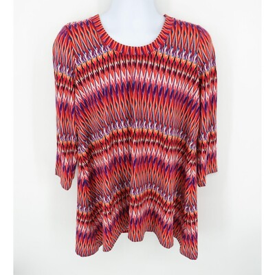 Premise Women's 3/4 Sleeve Zig Zag Shirt Top Large NWT $68