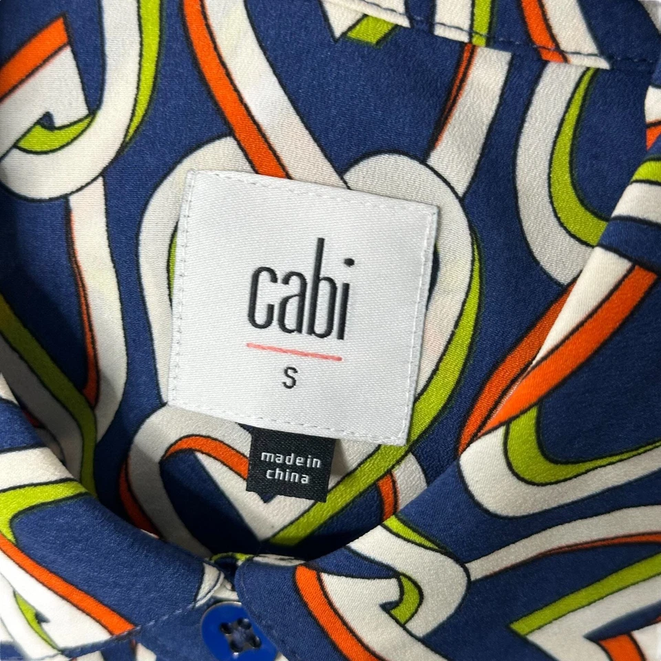 CAbi 5370 Blue Heart Print Button Down Sleeveless Armour Shirt Dress S Duster - Image 3 of 4