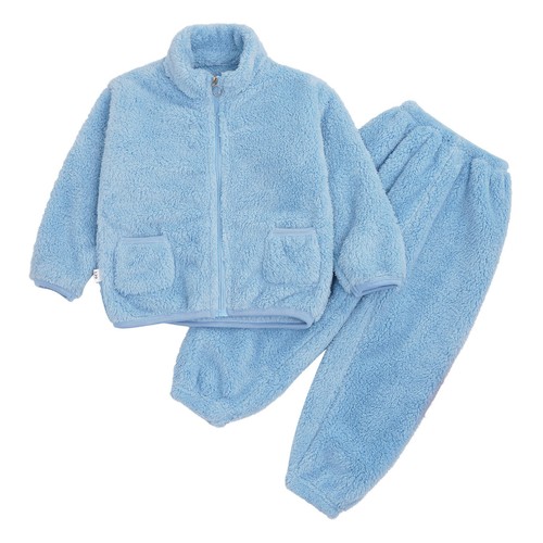 Unisex Kids Outfits Solid Color Sleepwear Tops Set With Pants Elastic Waistband - Picture 36 of 53