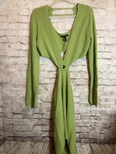 Forever 21 Sweater Dress Womens Large Chartreuse Green Knit Cutout Open Back