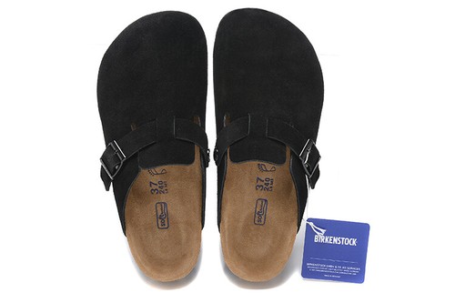 Birkenstock Boston Black Suede Leather Clog Soft Footbed Regular/Wide Shoes