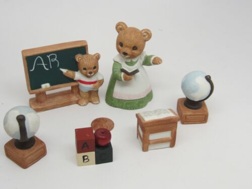 HAMCO COLLECTIBLE MINI SET 6 1409 FIGURINE BEARS TEACHER,STUDENT,BLOBE,ABC,DESK