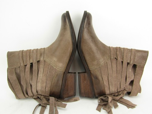 Naughty Monkey Bootie Boot 6 Leather Fringe Brown Ankle Buckle Strap Western - Picture 6 of 10