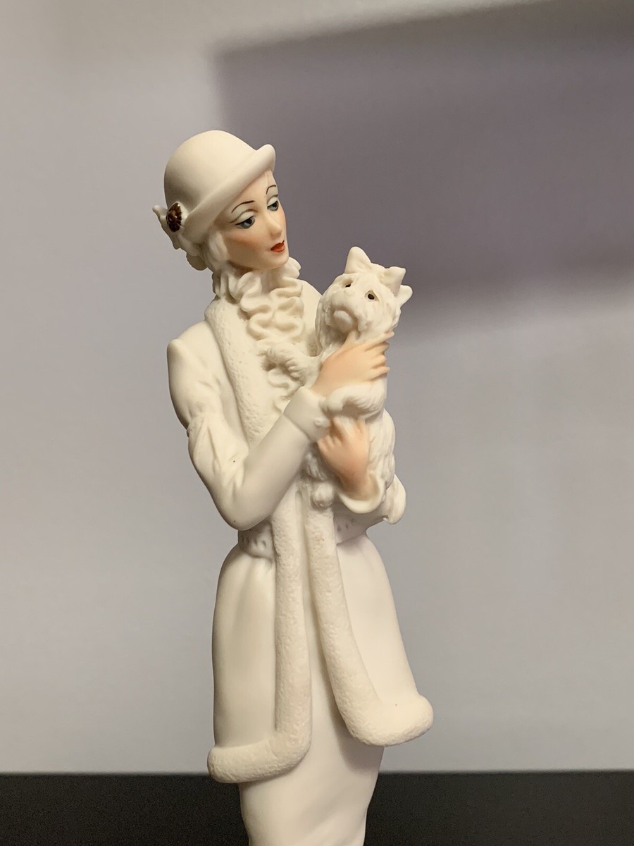 Giuseppe Armani Florence Figure Lady with Dog Yorkie Art Signed