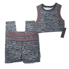 Mono B 2 Piece Workout Set Leggings Crop Sports Bra Zebra Print Size L NWT