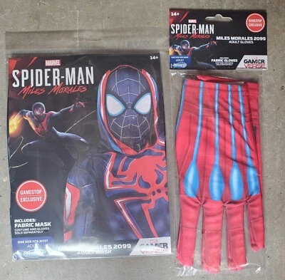 Marvel Spiderman Miles Morales 2099 Gamer Adult Mask & Red Gloves Super Hero New - Image 1 of 4