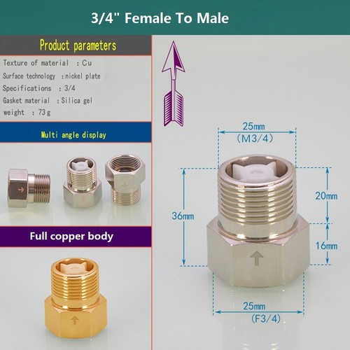Non Return Valves - Nickel Brass Bsp 1/2" 3/4" 1" Male/Female Thread Check Valve - Picture 12 of 18