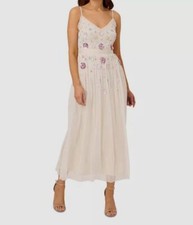 Adrianna Papell Women's Ivory Embellished Ruffled V-Neck Gown Dress Size 10
