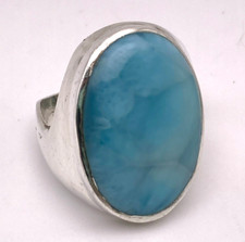 Sterling Silver Large Beautiful Oval Larimar Ring Size 7