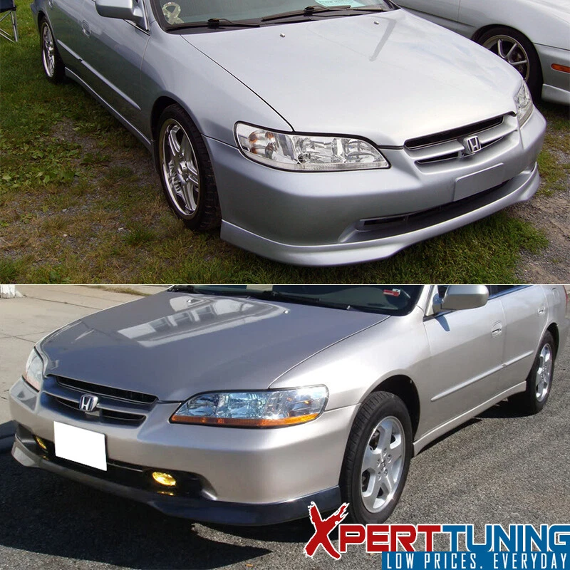 Fits 98-02 Honda Accord Sedan 4-Door T-R Unpainted Front Bumper Lip Spoiler PU Foto 2 de 4